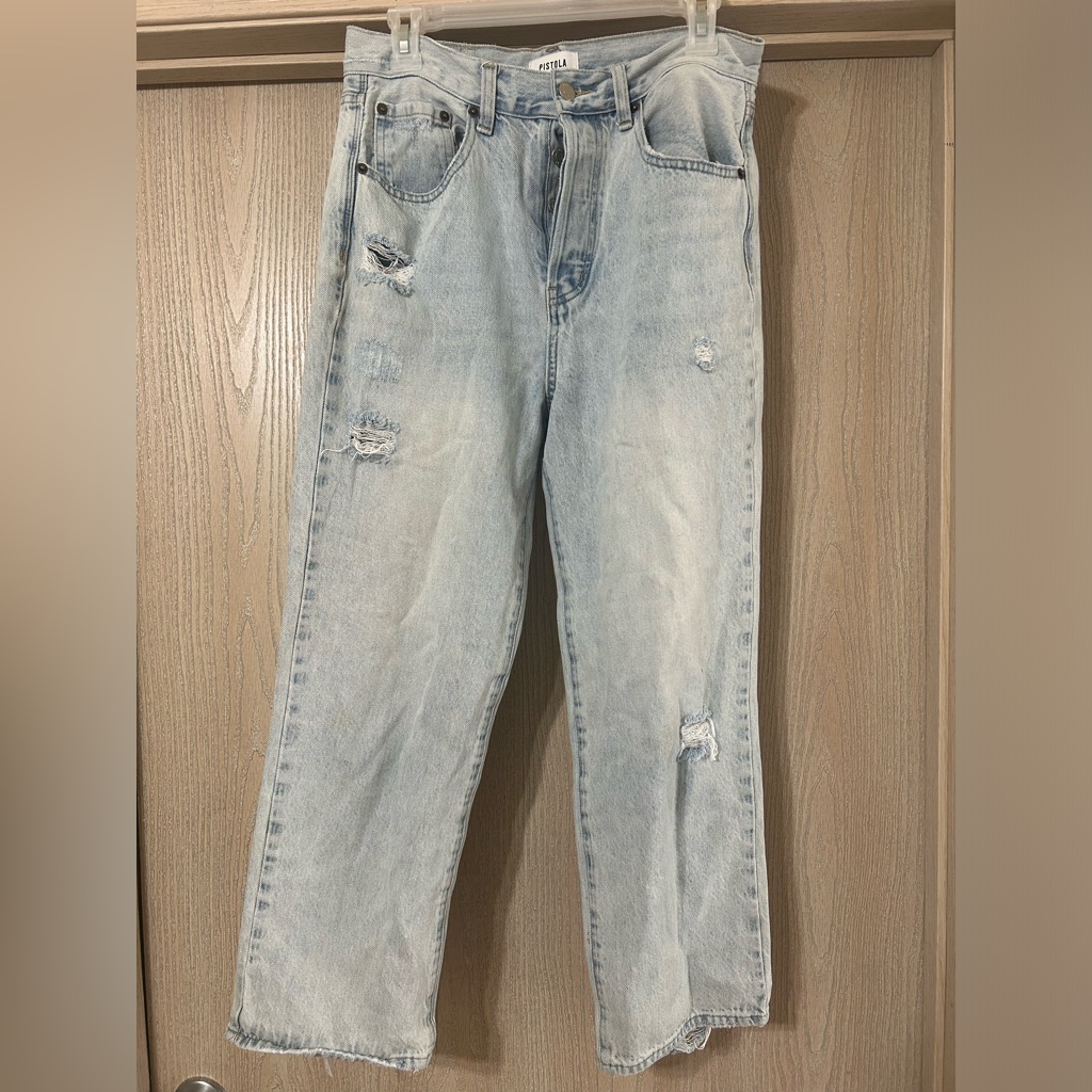 Pistola Light Wash Distressed Straight Jeans Cotton Women's Size 28 Cassie Denim